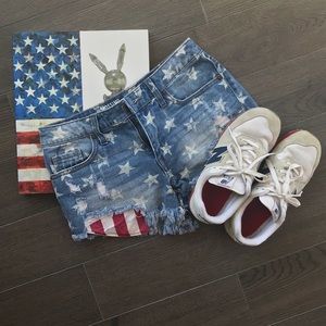 American Flag Frayed Denim Jean Shorts